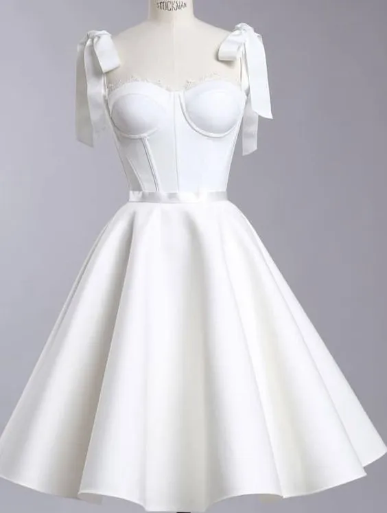 JazzHer Vintage A Line Straps White Cocktail Dresses Short Homecoming Dress (PRE-ORDER)