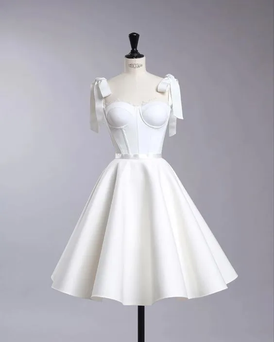 JazzHer Vintage A Line Straps White Cocktail Dresses Short Homecoming Dress (PRE-ORDER)