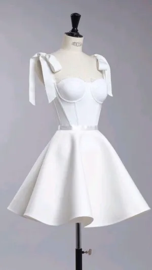 JazzHer Vintage A Line Straps White Cocktail Dresses Short Homecoming Dress (PRE-ORDER)