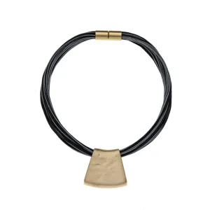 Jessica - Bold grey and black cords with 24K gold pendant necklace