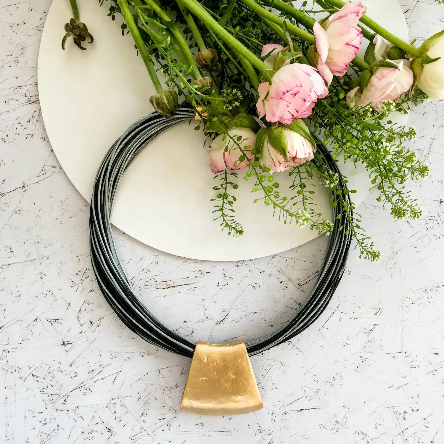 Jessica - Bold grey and black cords with 24K gold pendant necklace