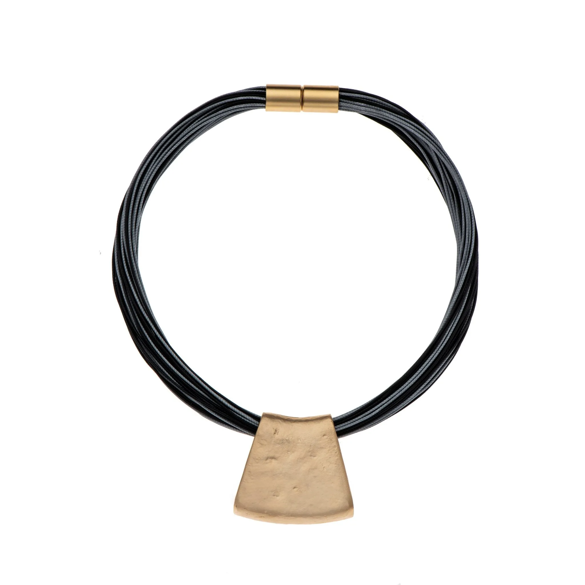 Jessica - Bold grey and black cords with 24K gold pendant necklace