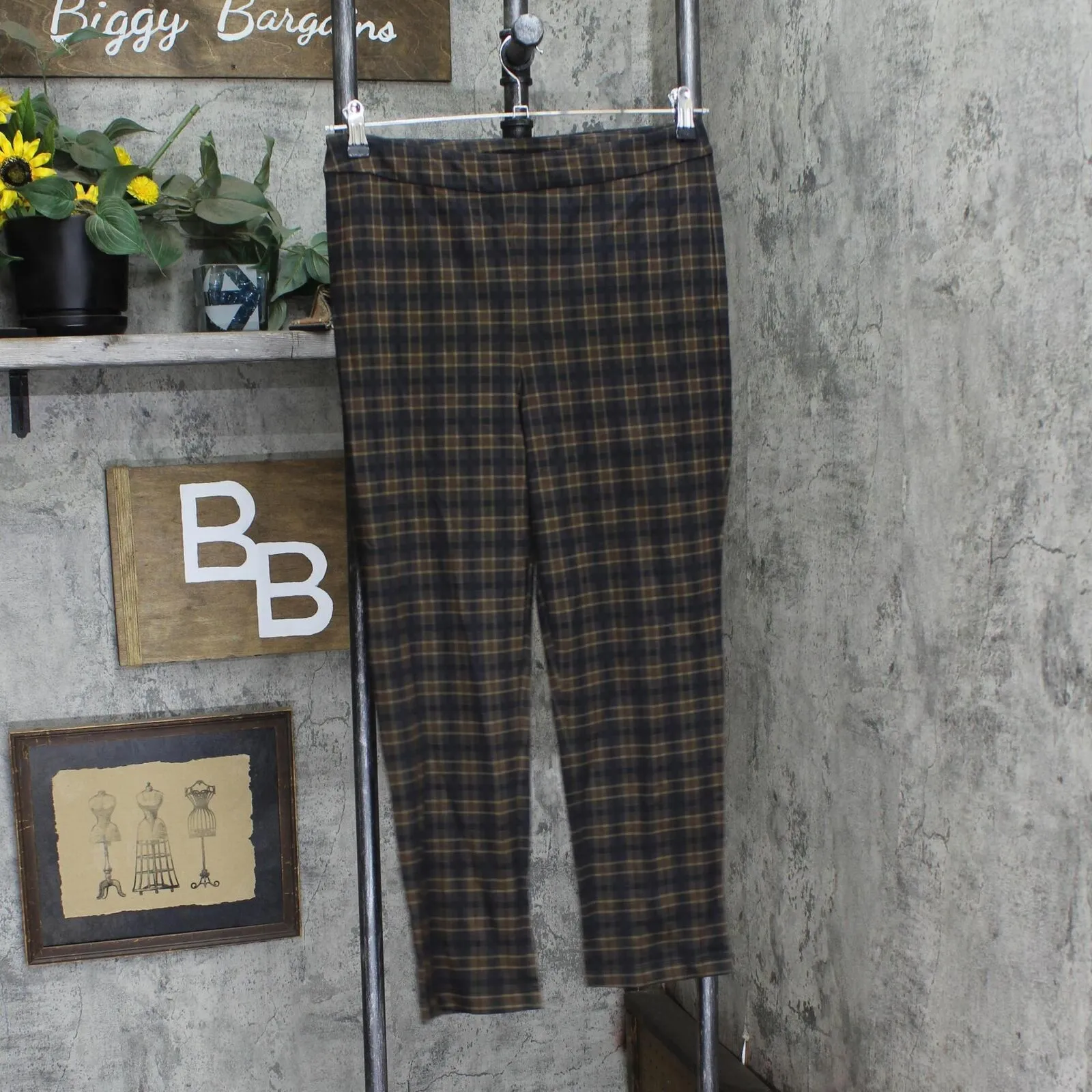 Joan Rivers Womens Petite Length Plaid Pull-On Ankle Pants Brown / Black PS