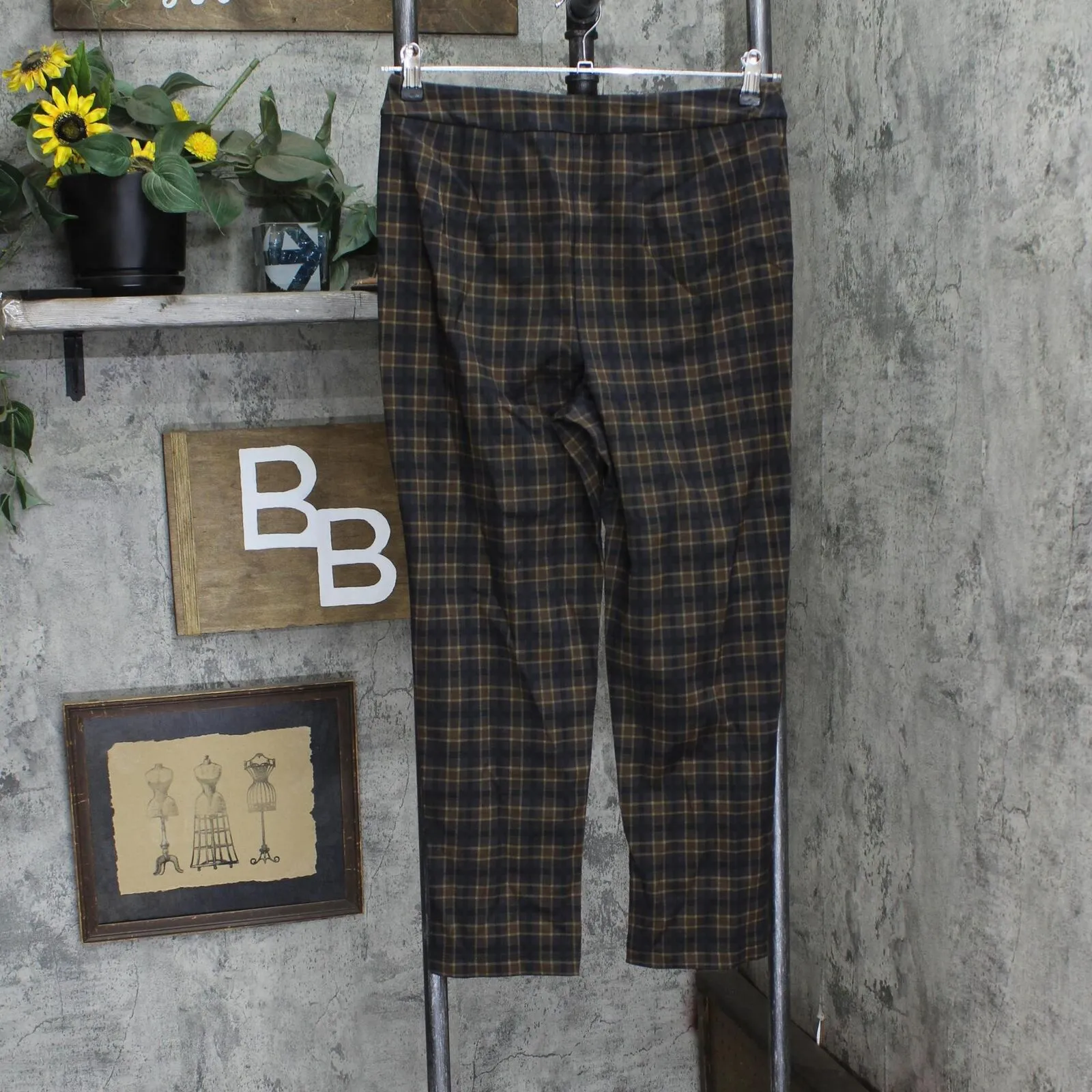 Joan Rivers Womens Petite Length Plaid Pull-On Ankle Pants Brown / Black PS