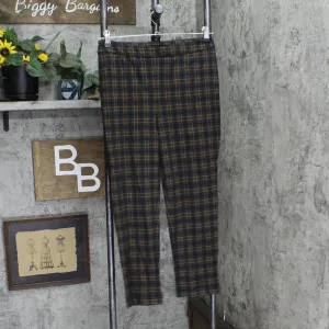 Joan Rivers Womens Petite Length Plaid Pull-On Ankle Pants Brown / Black PS