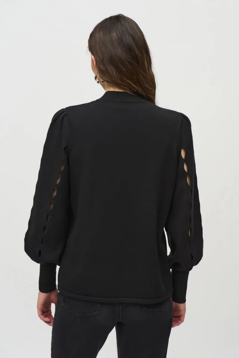 Joseph Ribkoff Black Mock Neck Long Puff Sleeve Top 244912