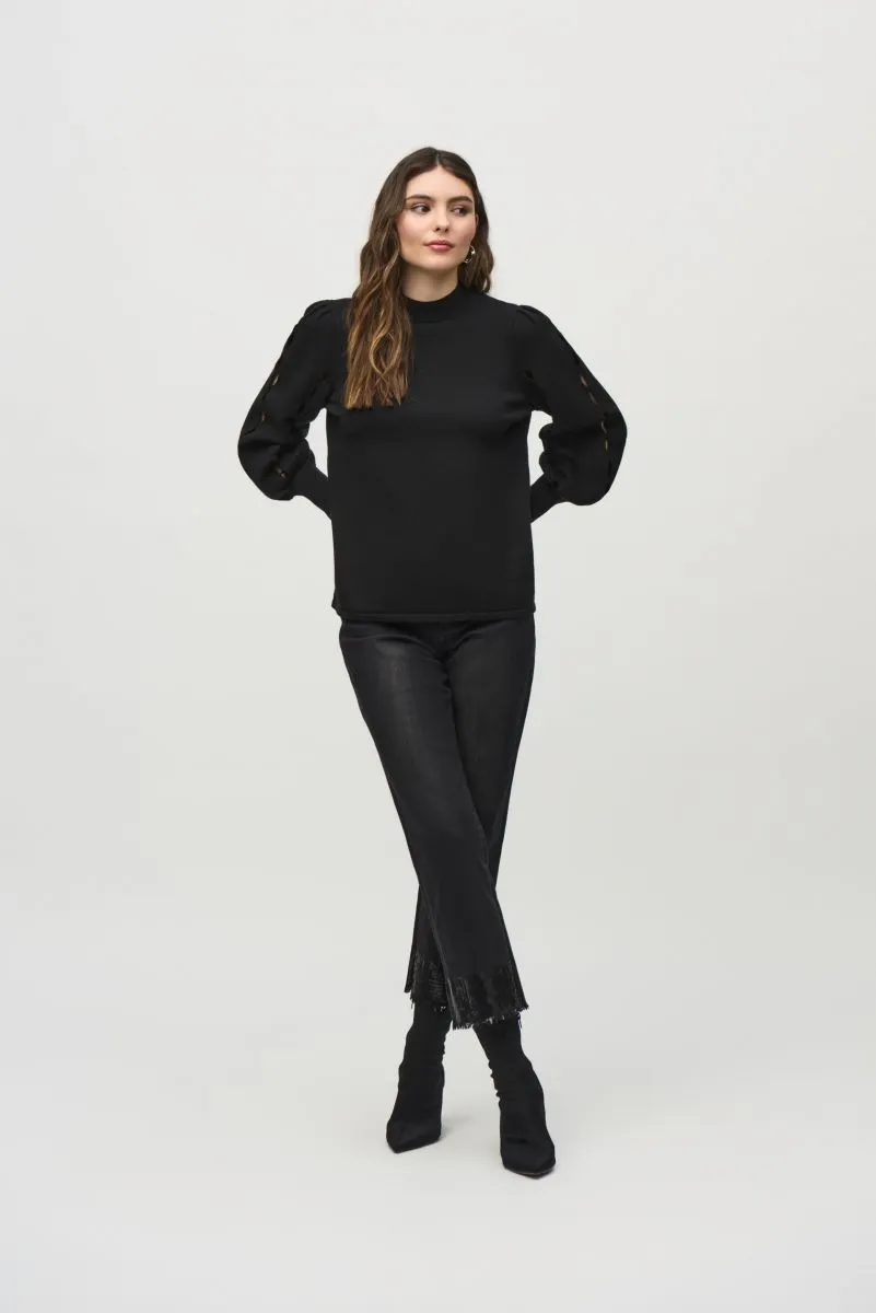 Joseph Ribkoff Black Mock Neck Long Puff Sleeve Top 244912