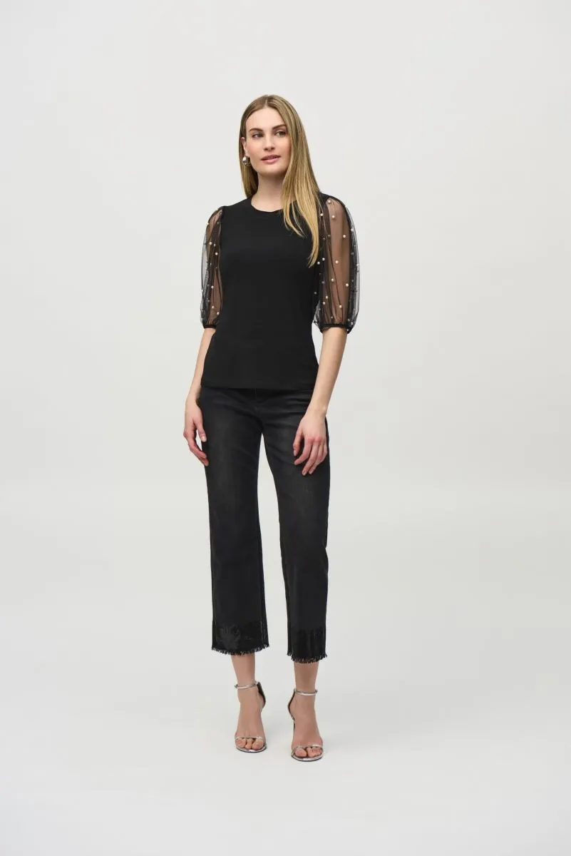 Joseph Ribkoff Black Pearl Mesh Puff Sleeve Top 244189