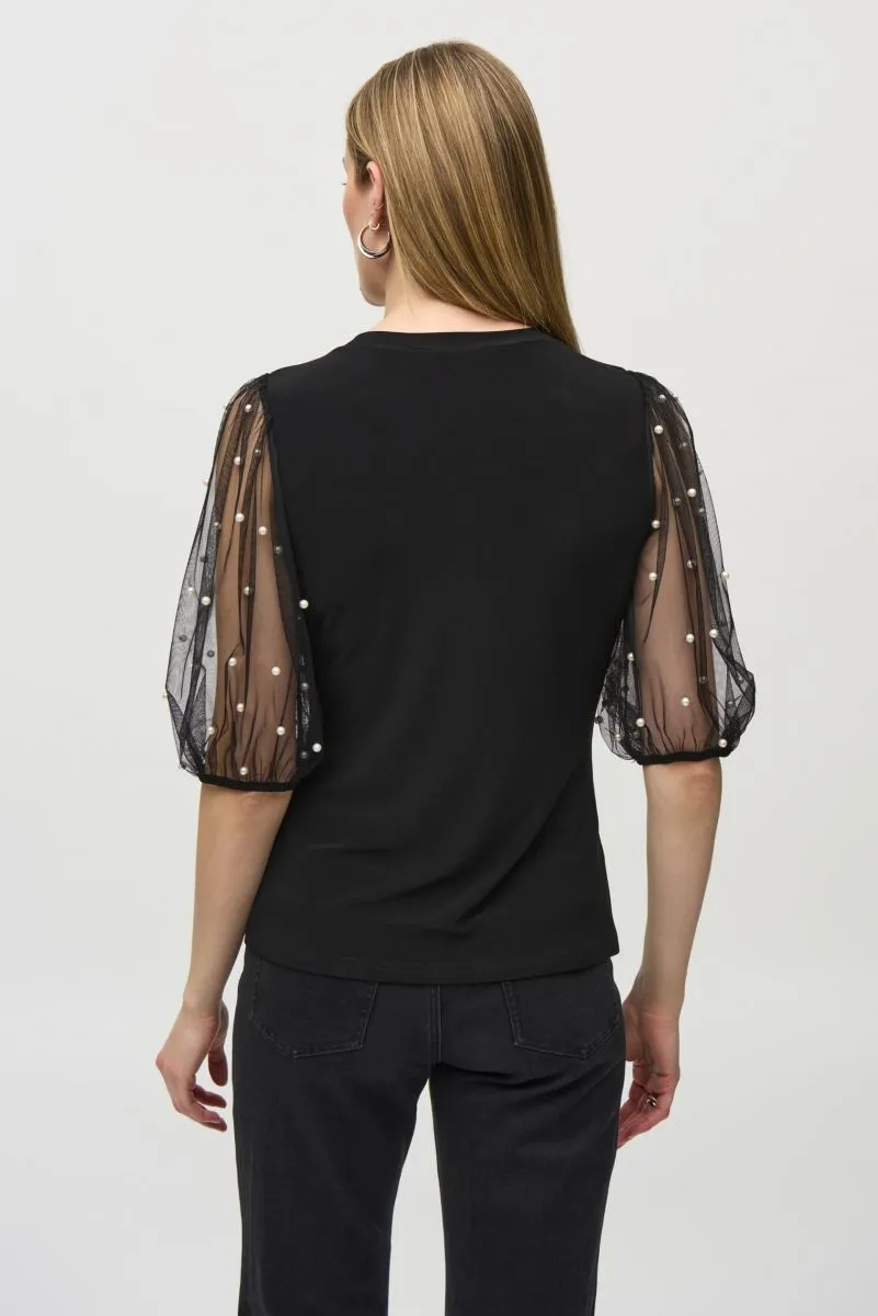 Joseph Ribkoff Black Pearl Mesh Puff Sleeve Top 244189