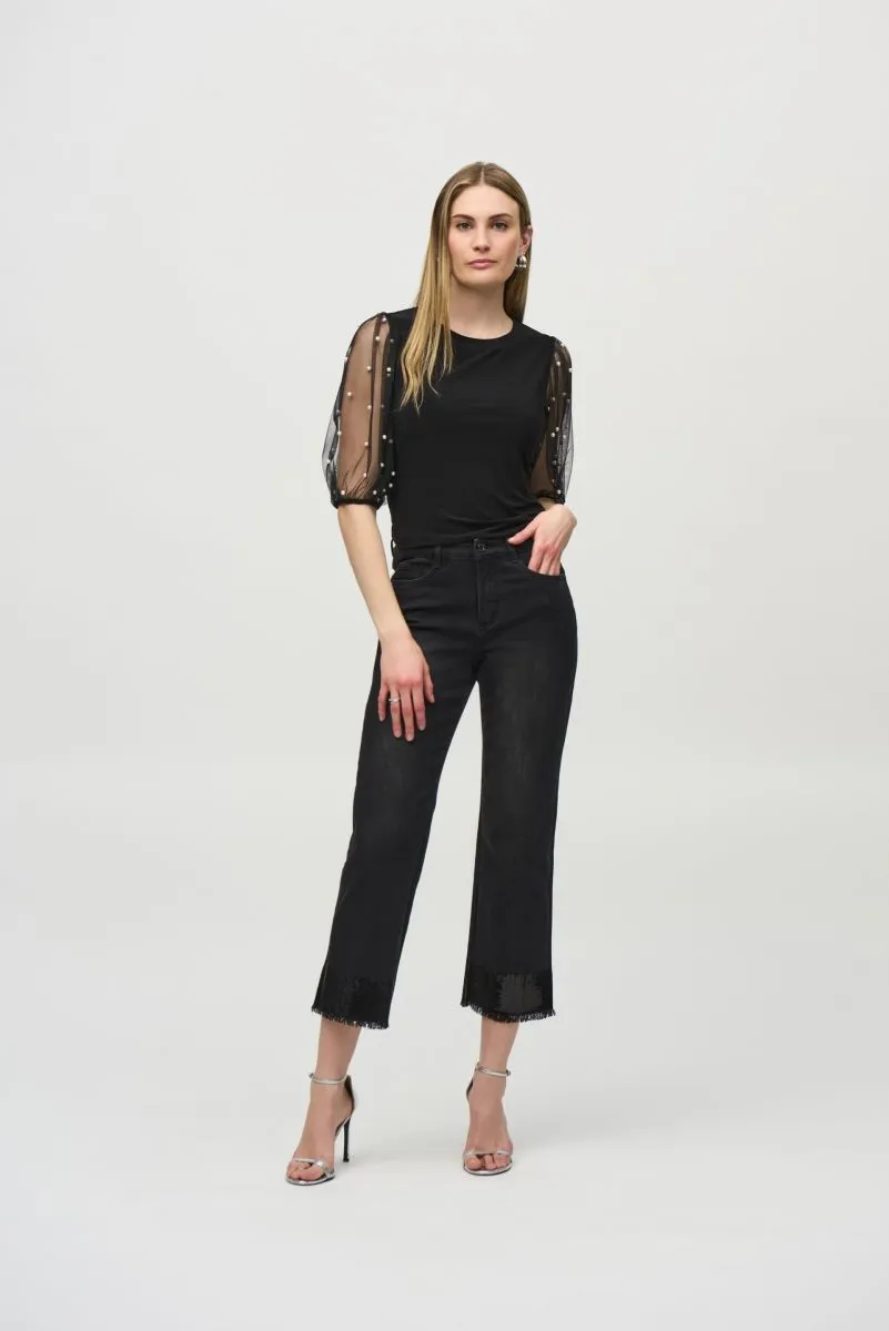 Joseph Ribkoff Black Pearl Mesh Puff Sleeve Top 244189