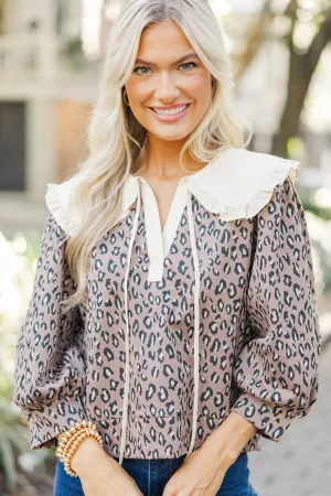 Just Name It Mocha Brown Leopard Blouse