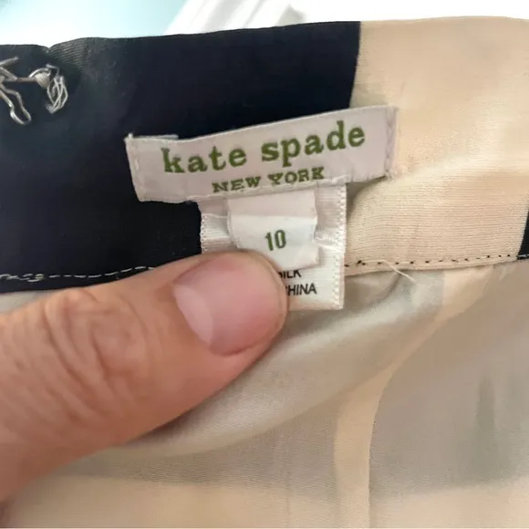 Kate Spade New York 100% Silk Stripe Full Skirt Black White Size 10