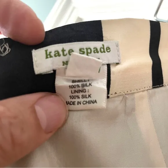 Kate Spade New York 100% Silk Stripe Full Skirt Black White Size 10