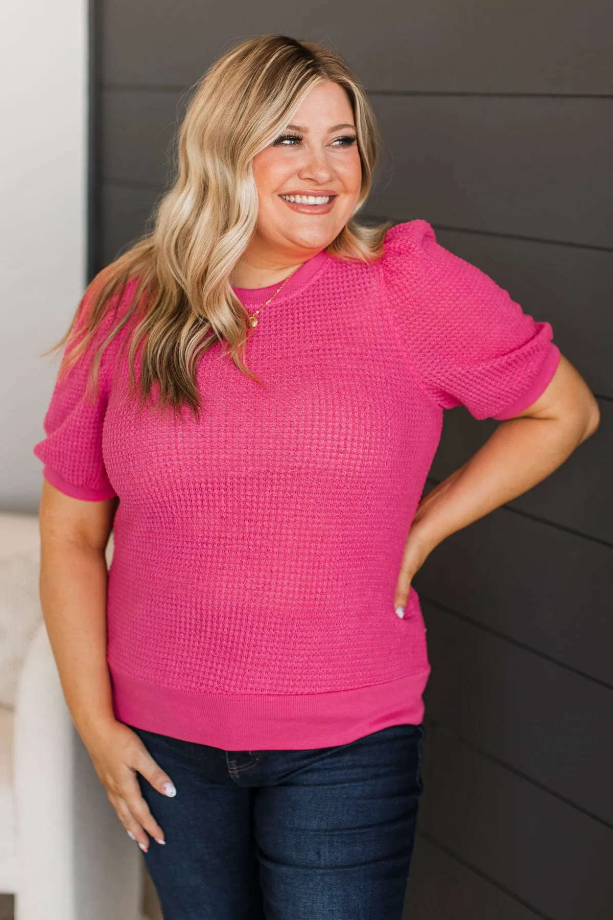 Keep My Heart Puff Sleeve Top- Fuchsia