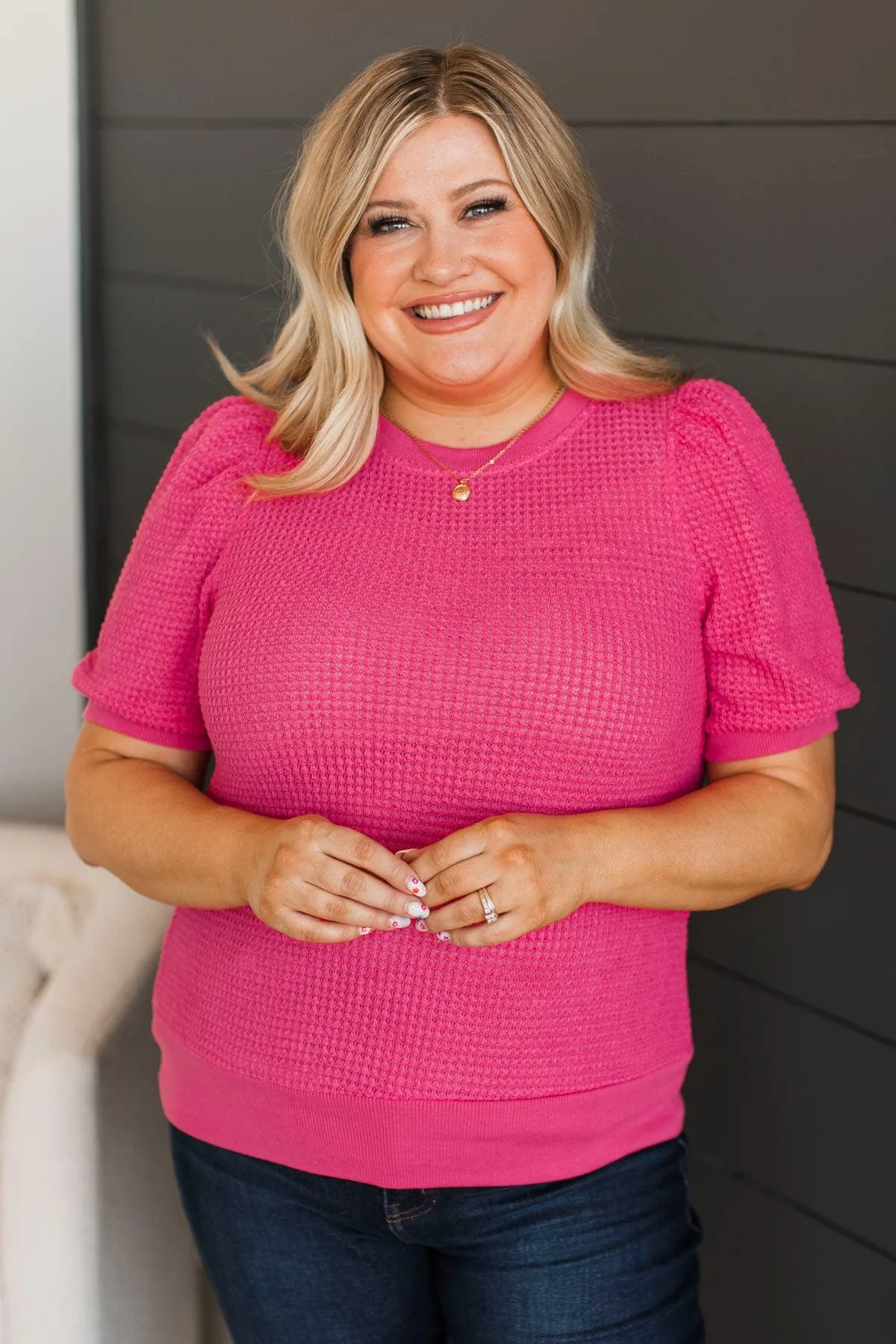 Keep My Heart Puff Sleeve Top- Fuchsia