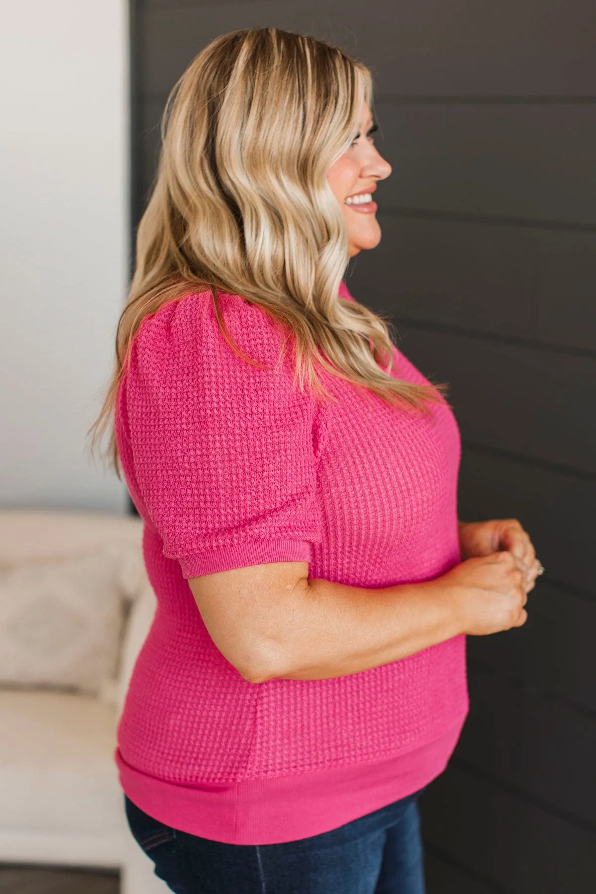Keep My Heart Puff Sleeve Top- Fuchsia