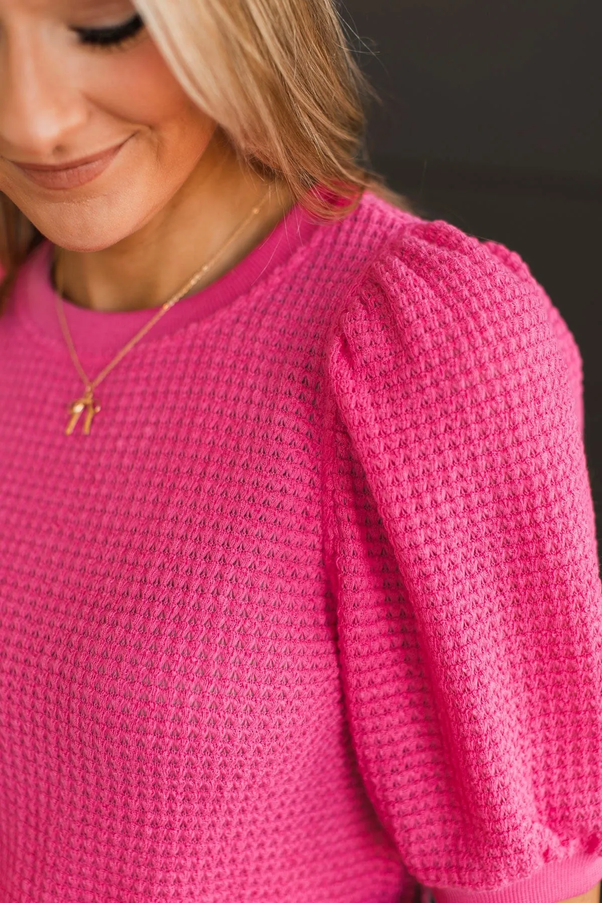 Keep My Heart Puff Sleeve Top- Fuchsia