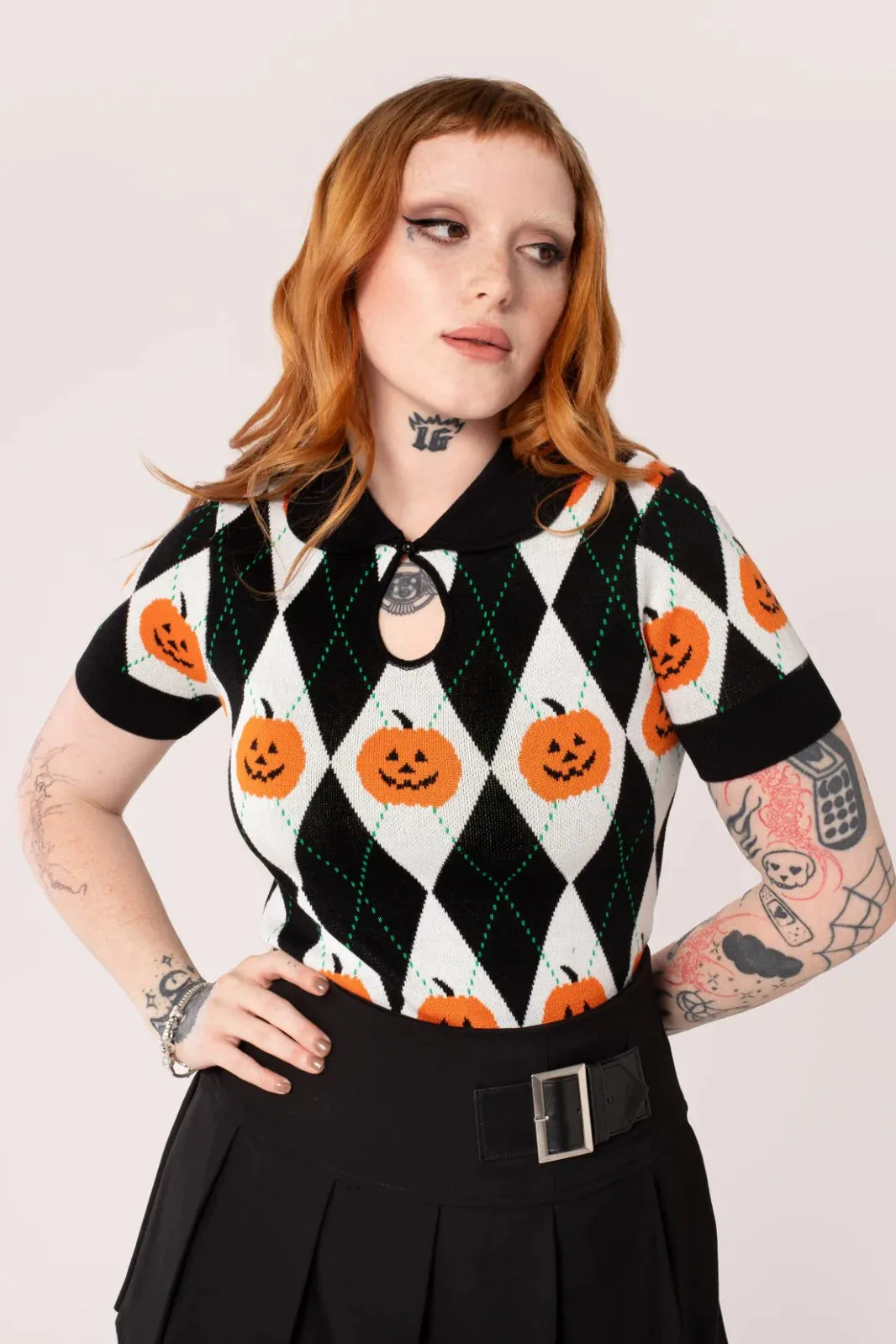 Kitsch Retro Pumpkin Head Top