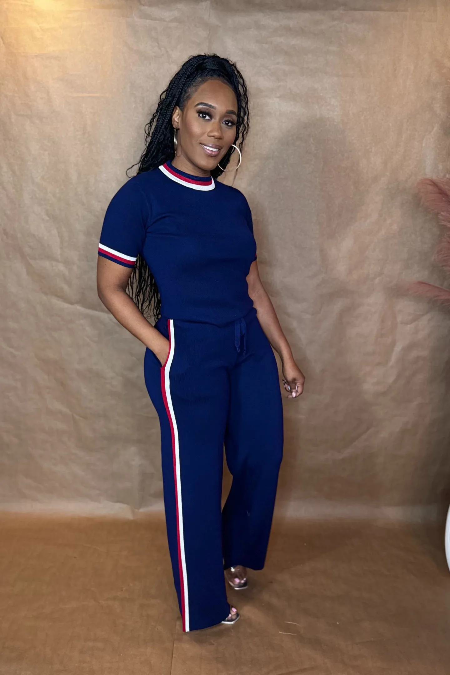 KNIT STRIPE PANTS SET