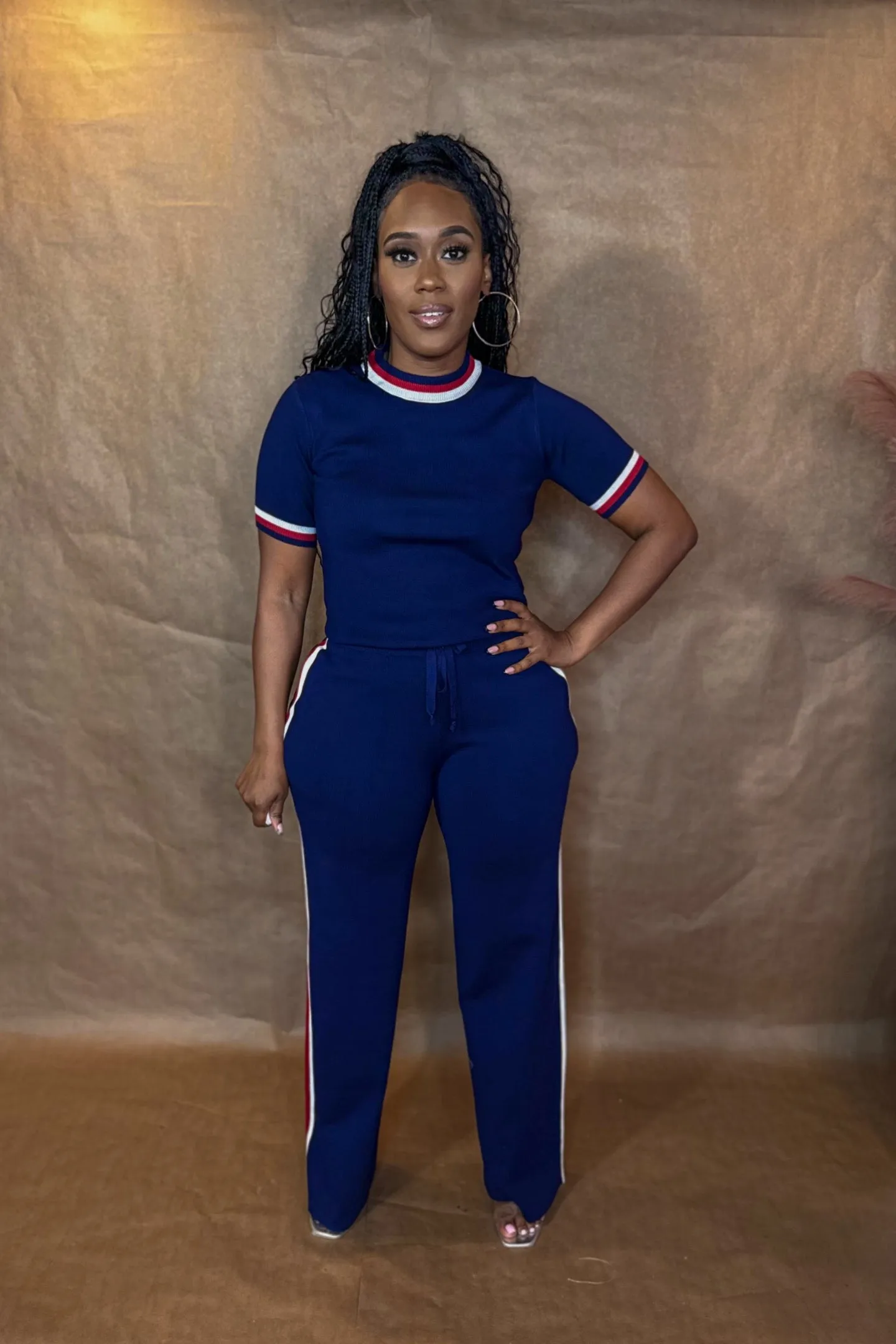 KNIT STRIPE PANTS SET