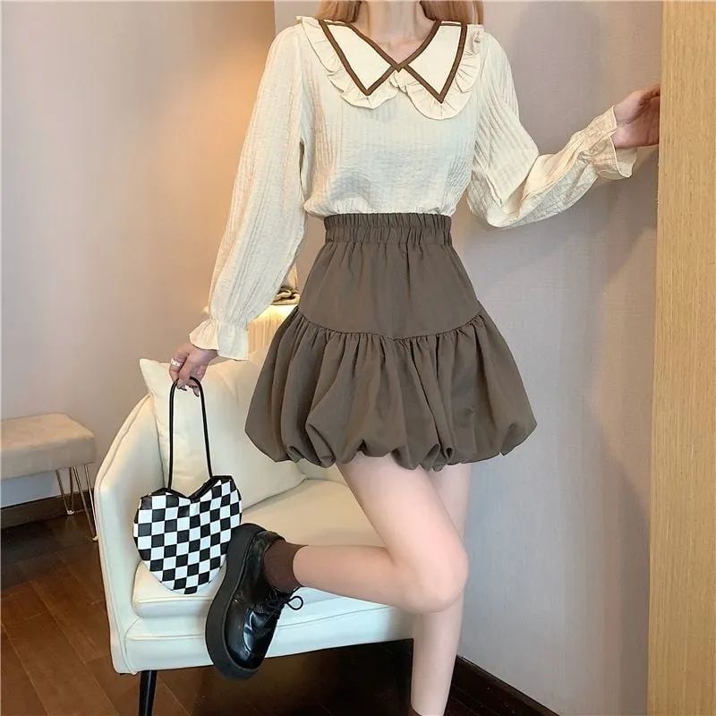 Korean Fashion High-waisted Ruffles Pleated Skirt