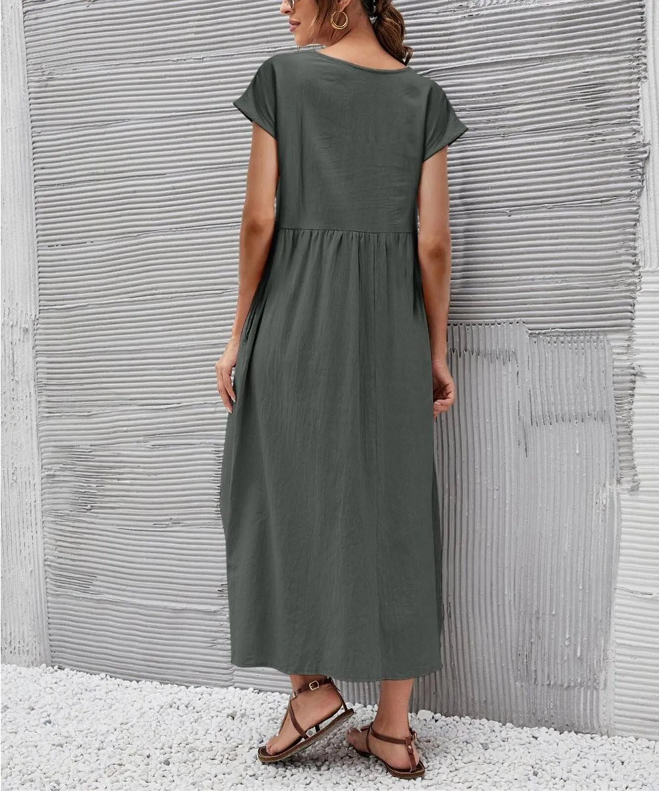 La Mode Womens Pleated Short-Sleeve Midi Dress BJHAL