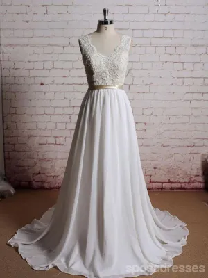 Lace V Neck A-line Cheap Beach Wedding Dresses Online, WD386