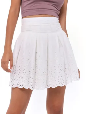 Ladies Anglaise Mini Pleated Skirt - White