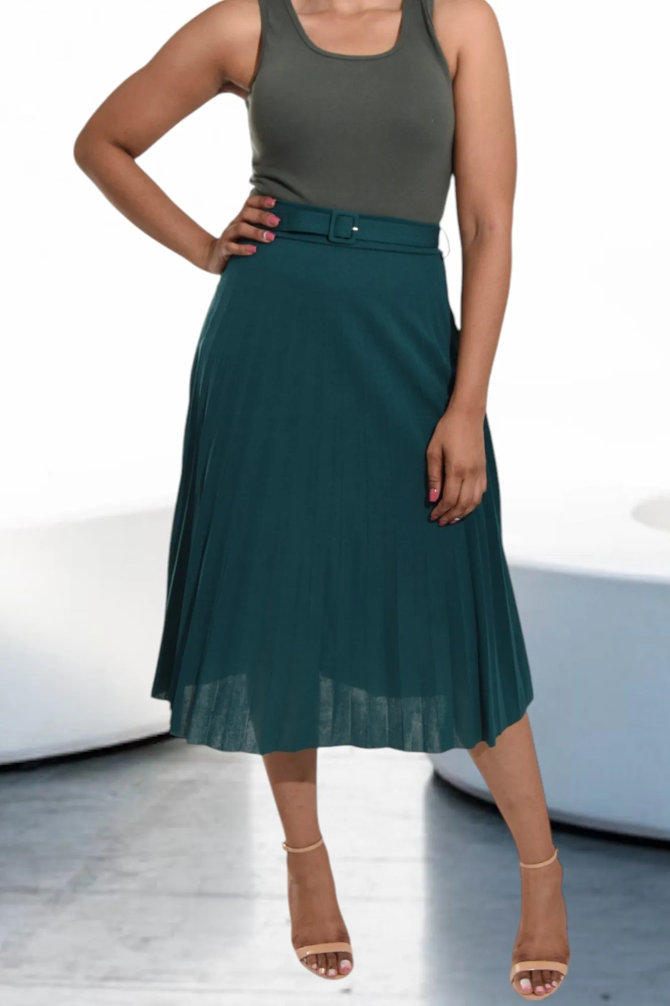 Ladies Green Pleated Skirt