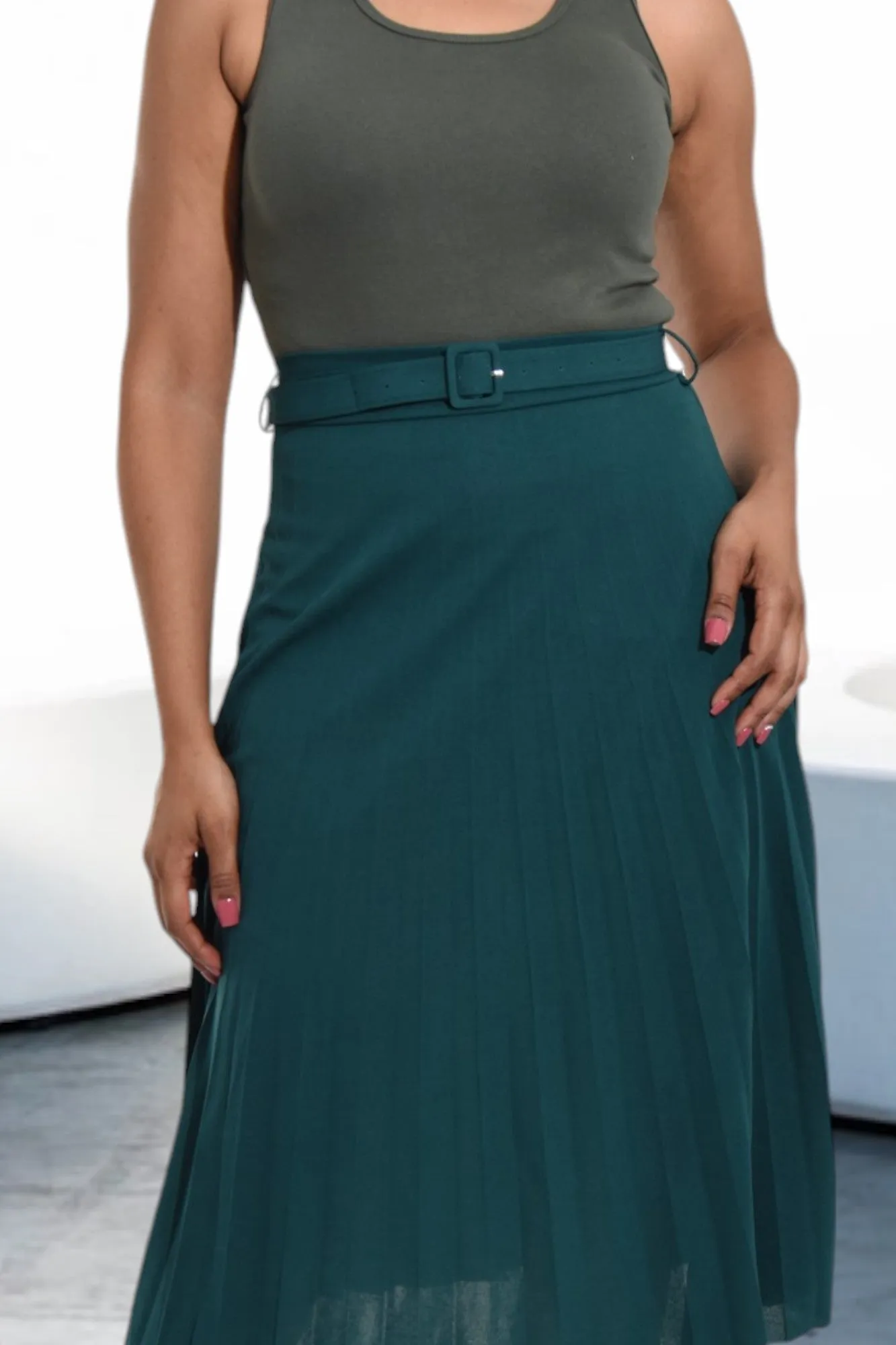 Ladies Green Pleated Skirt