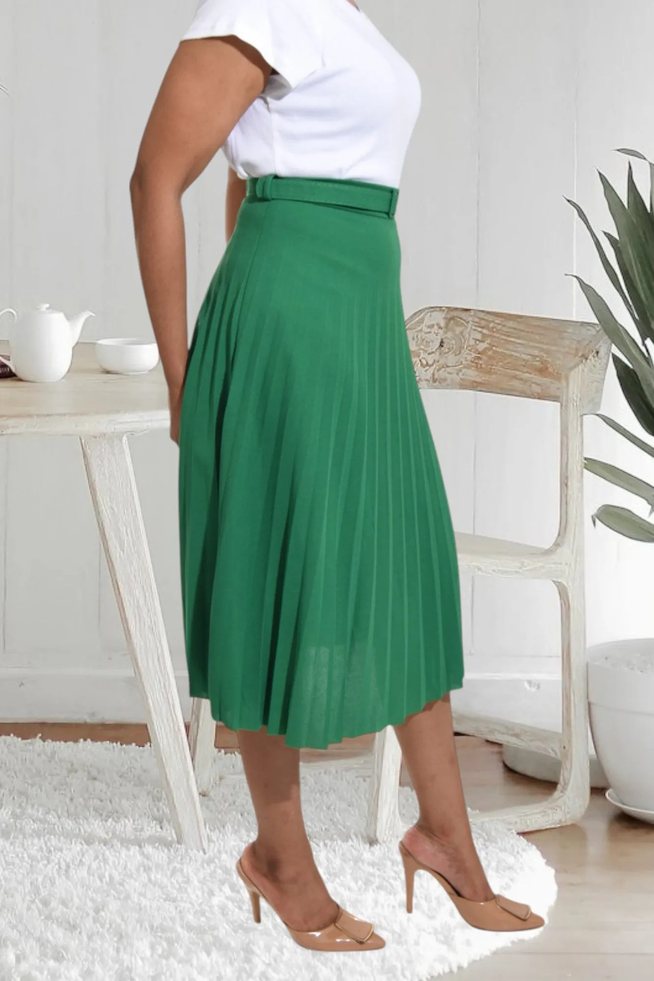 Ladies Light Green Pleated Skirt