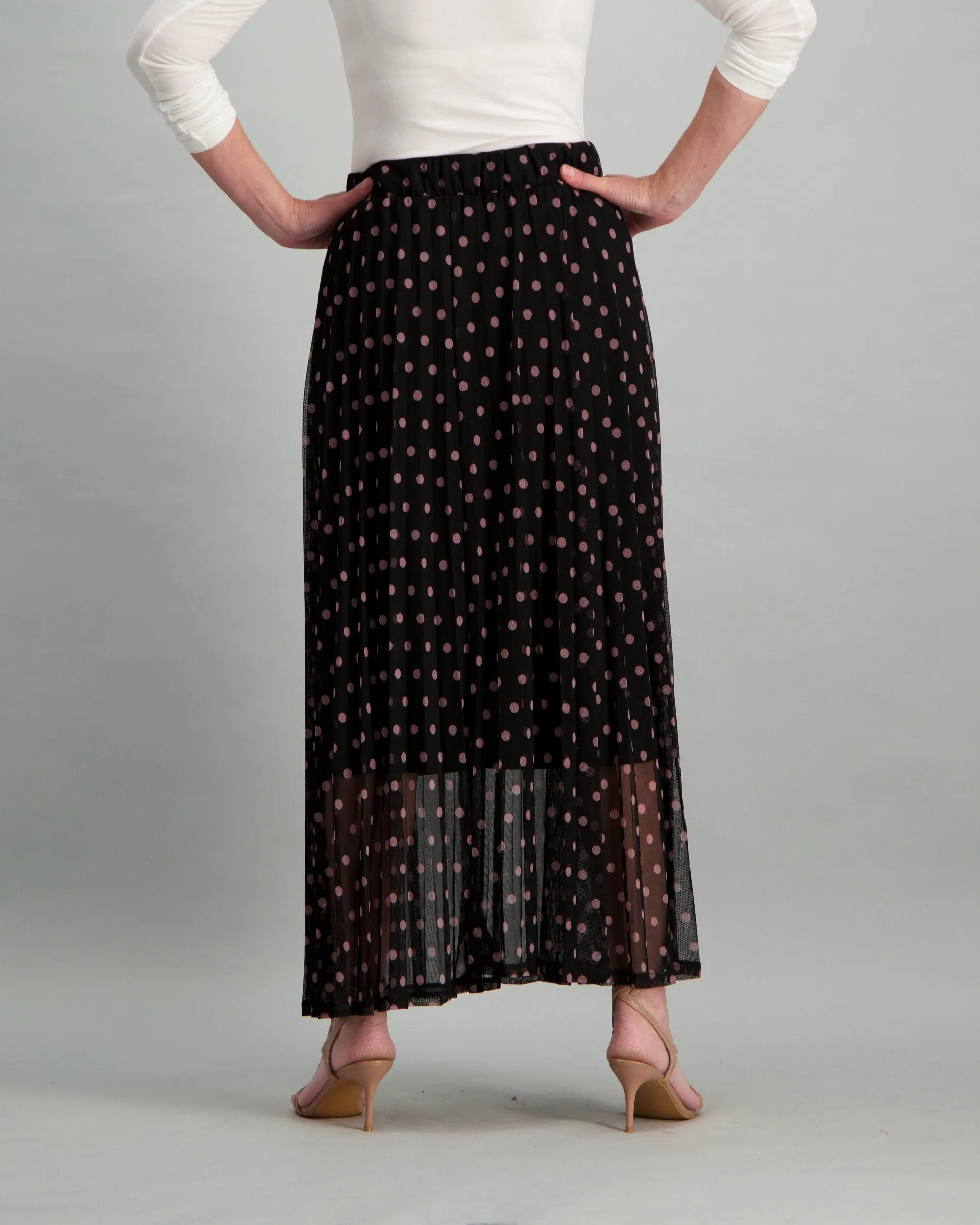 Ladies Spot Mesh Pleated Skirt - Black