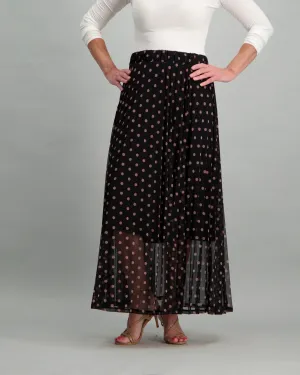 Ladies Spot Mesh Pleated Skirt - Black