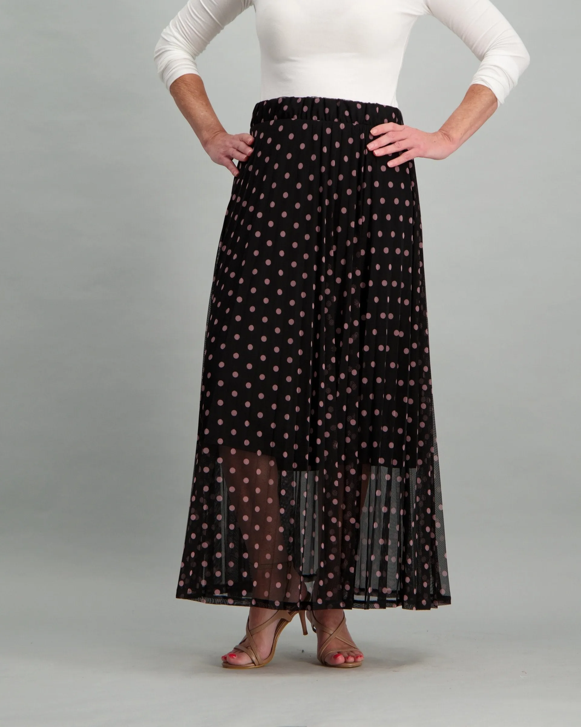 Ladies Spot Mesh Pleated Skirt - Black