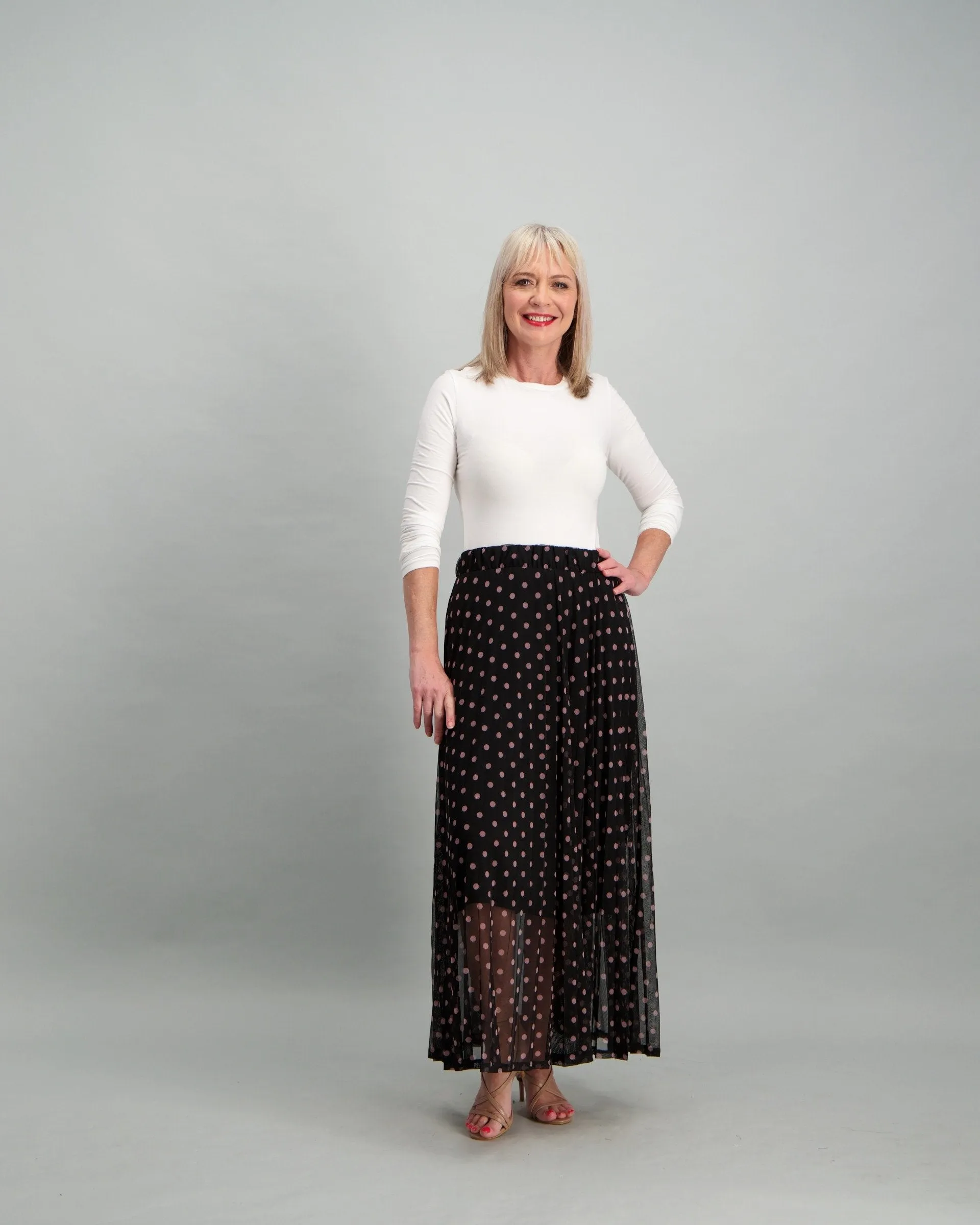 Ladies Spot Mesh Pleated Skirt - Black