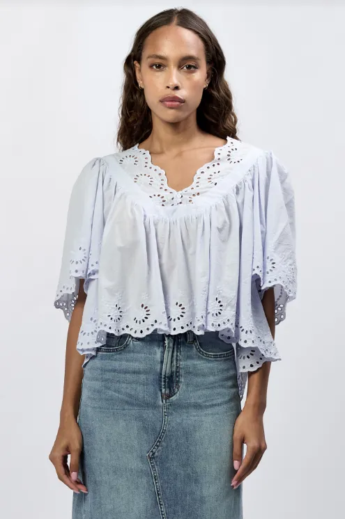 Lania Eyelet   Flutter Sleeve in Skyway