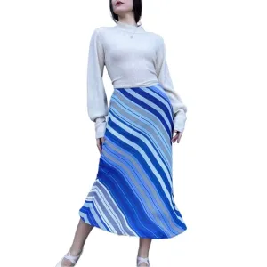 Lauren Ralph Lauren Flowy Blue Striped Y2K Vintage Midi Slip Skirt 6 Petite
