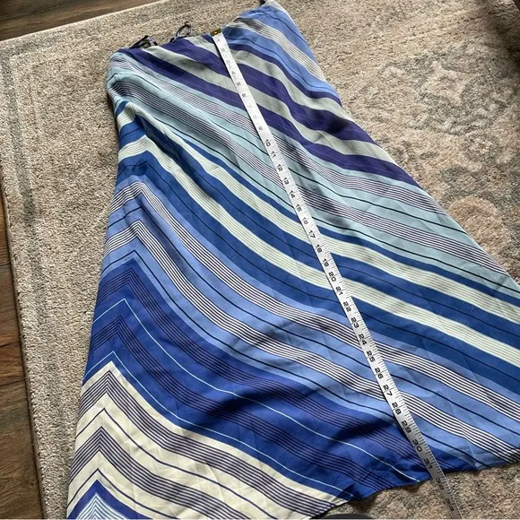 Lauren Ralph Lauren Flowy Blue Striped Y2K Vintage Midi Slip Skirt 6 Petite