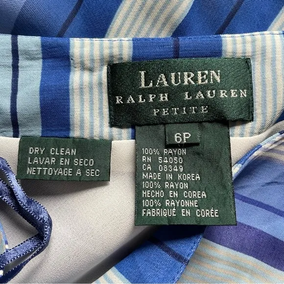 Lauren Ralph Lauren Flowy Blue Striped Y2K Vintage Midi Slip Skirt 6 Petite