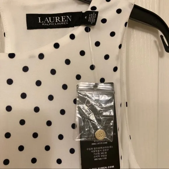 Lauren Ralph Lauren Polka-Dot Jersey Midi Dress in Cream/Navy Size 4