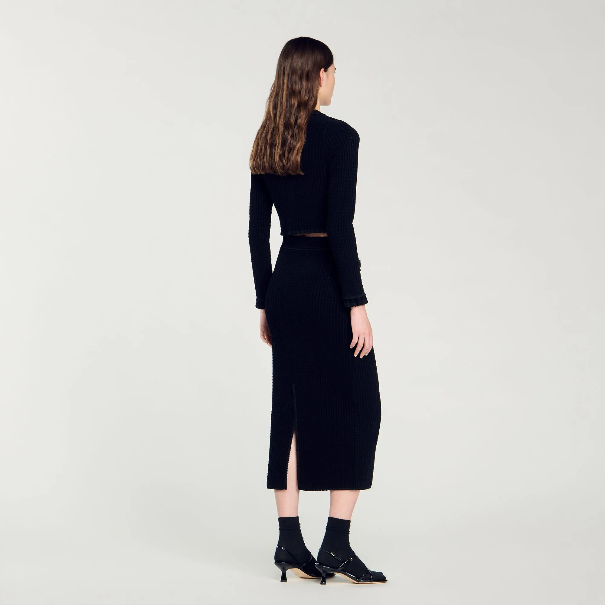 Leandra Velvet Knit Midi Skirt Black