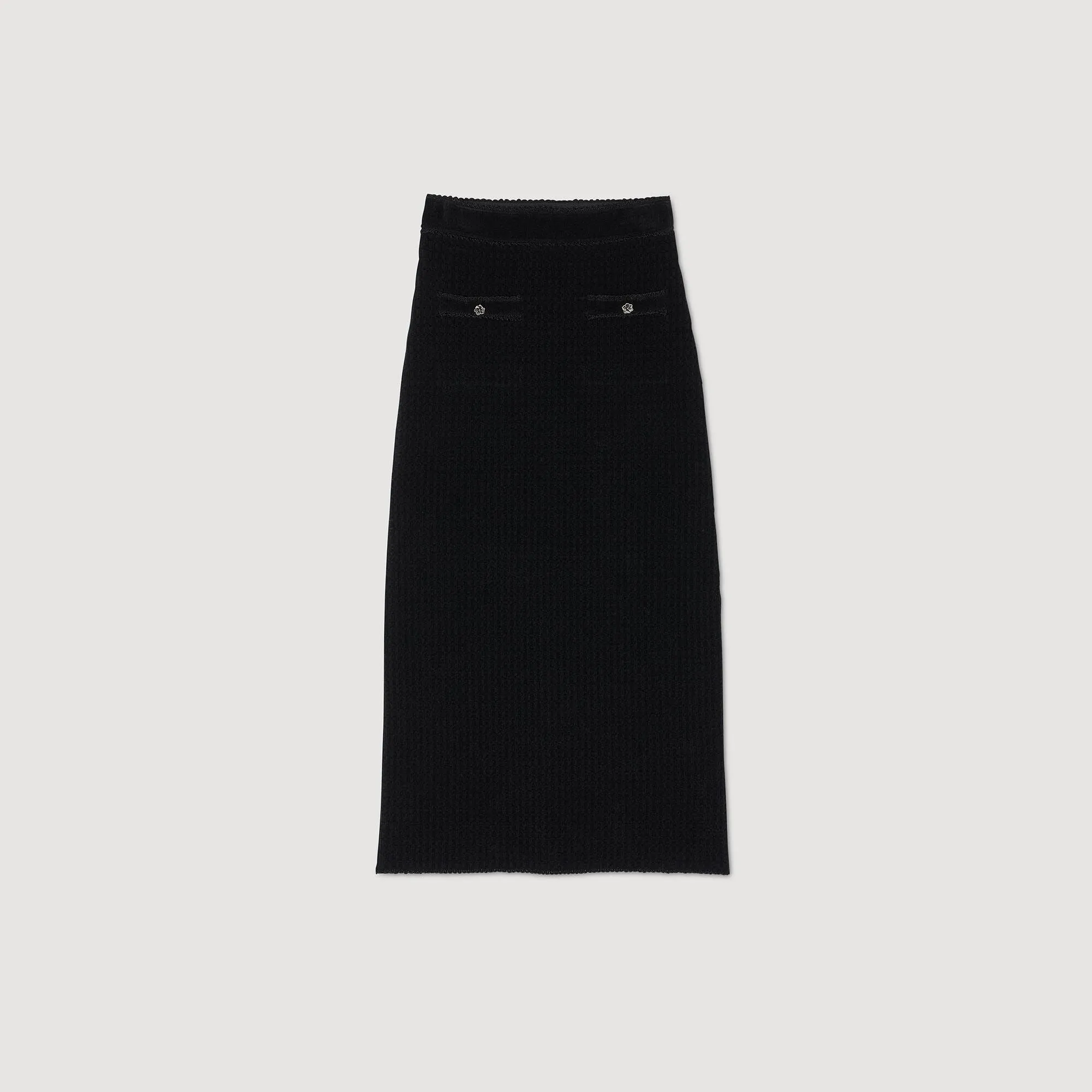 Leandra Velvet Knit Midi Skirt Black