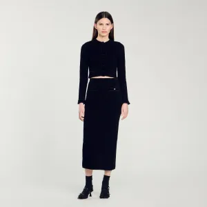 Leandra Velvet Knit Midi Skirt Black