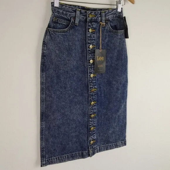 Lee Denim Jean Skirt Women's Size 24 Blue High Rise Midi