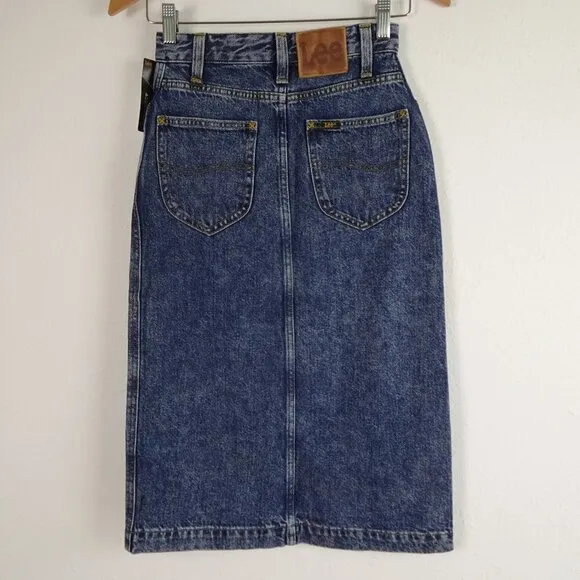 Lee Denim Jean Skirt Women's Size 24 Blue High Rise Midi