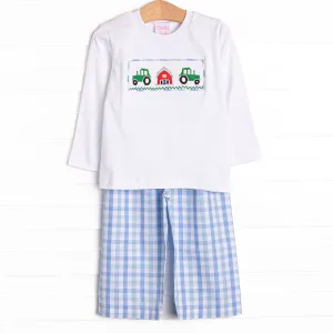 Life on the Farm Smocked Pant Set, Blue
