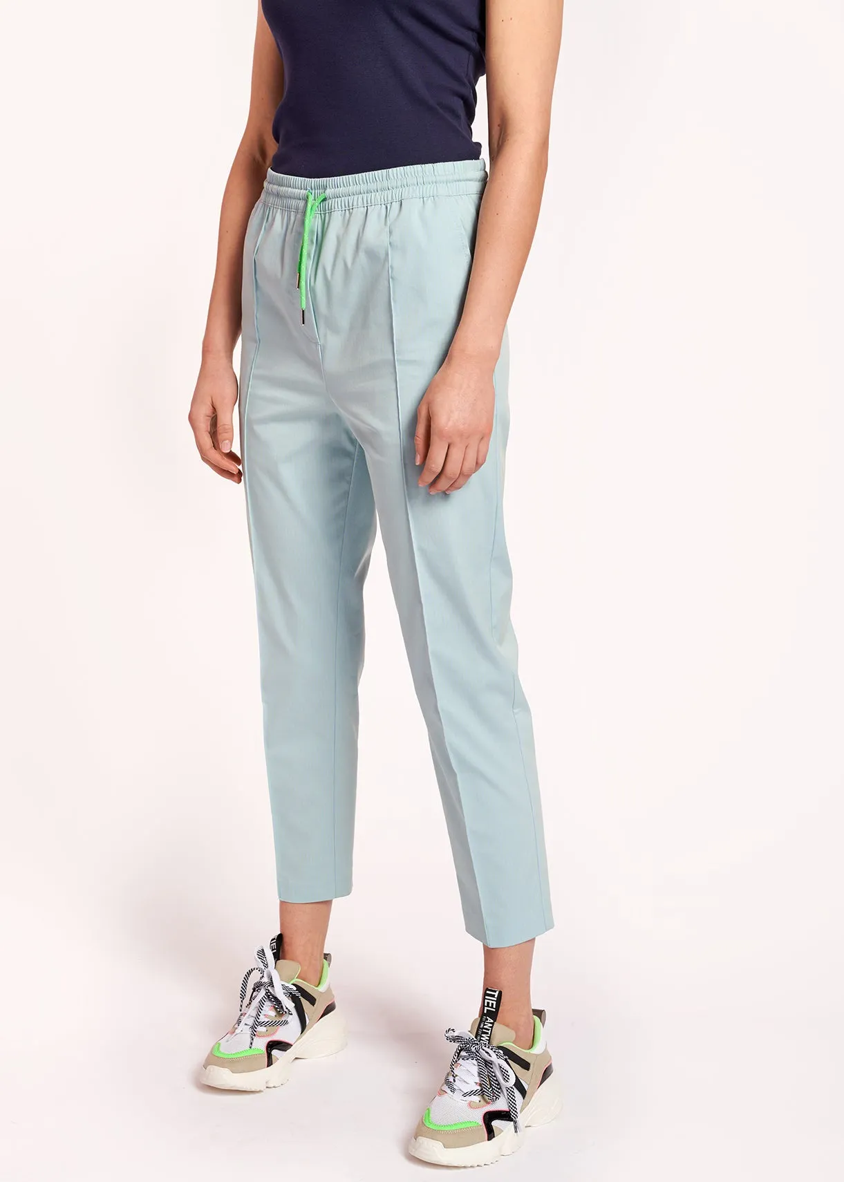Light blue plaid cotton-blend pants