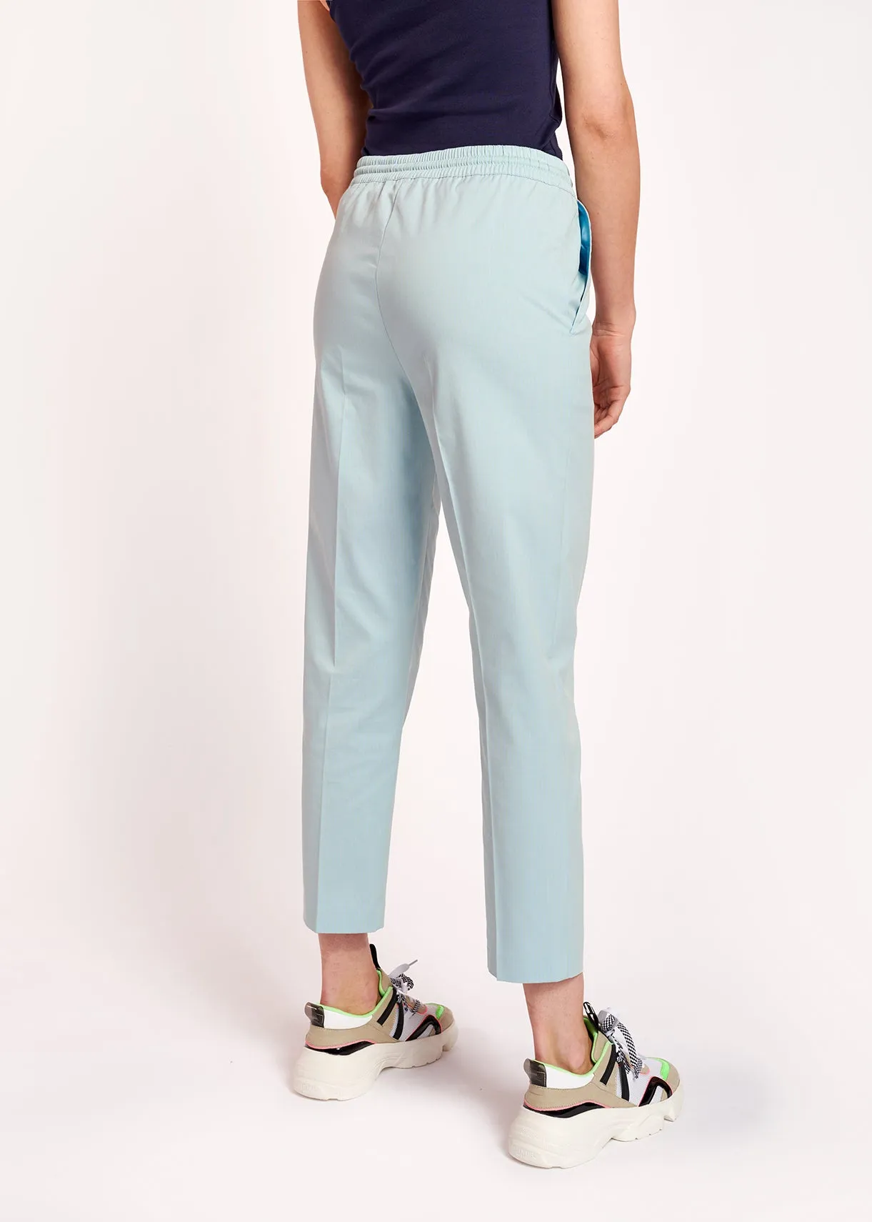 Light blue plaid cotton-blend pants