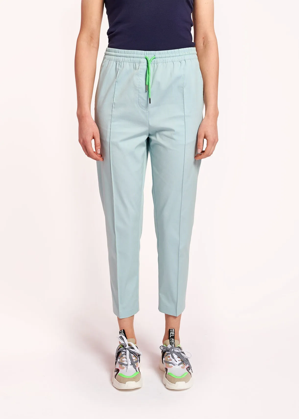 Light blue plaid cotton-blend pants