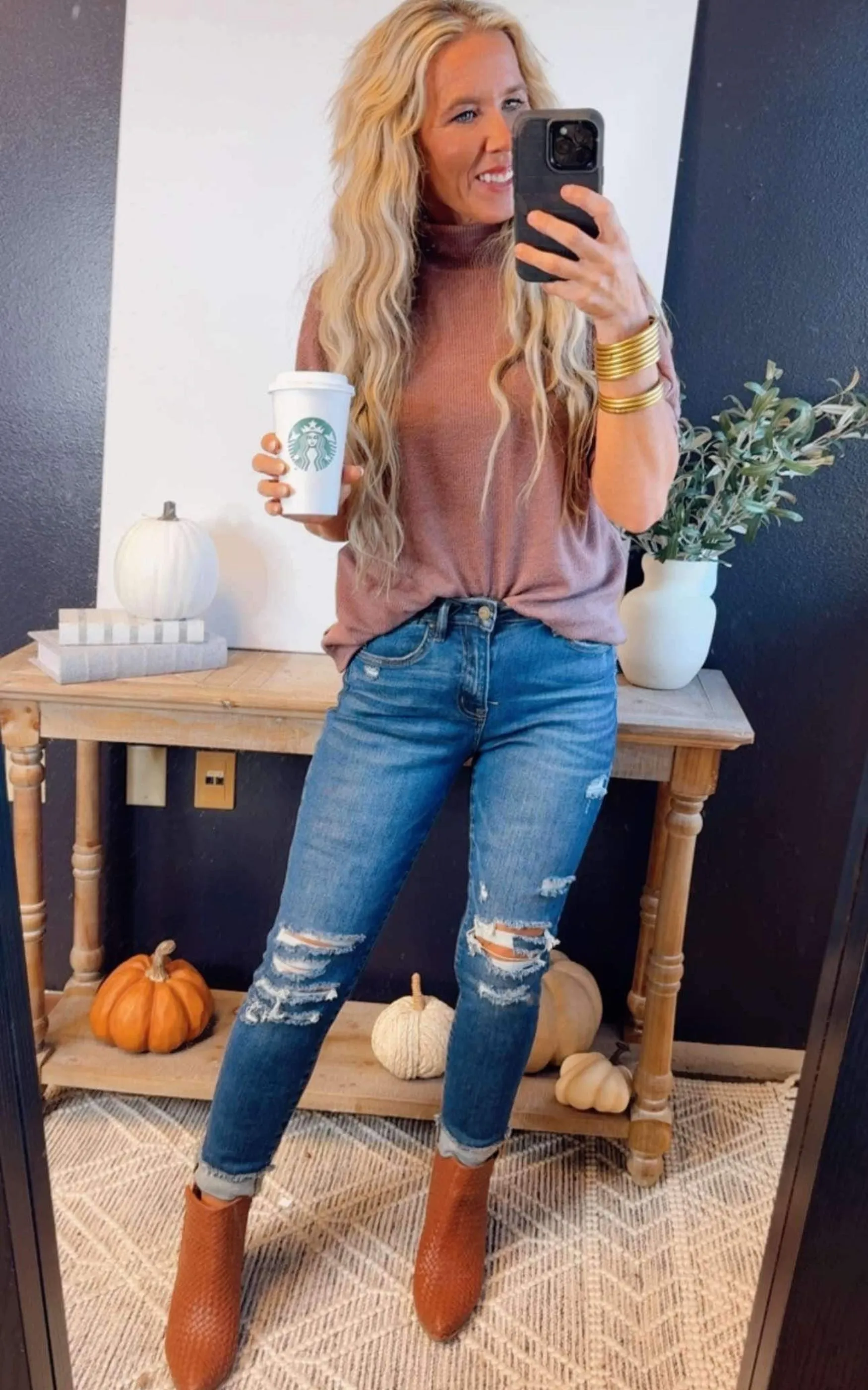 Light Mocha Cowl Neck Puff Sleeve Top - Final Sale**